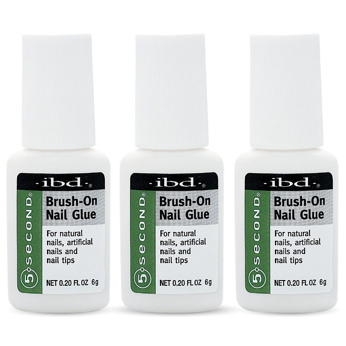 IBD brush-on glue front packaging showing bottle and label benefit strong hold