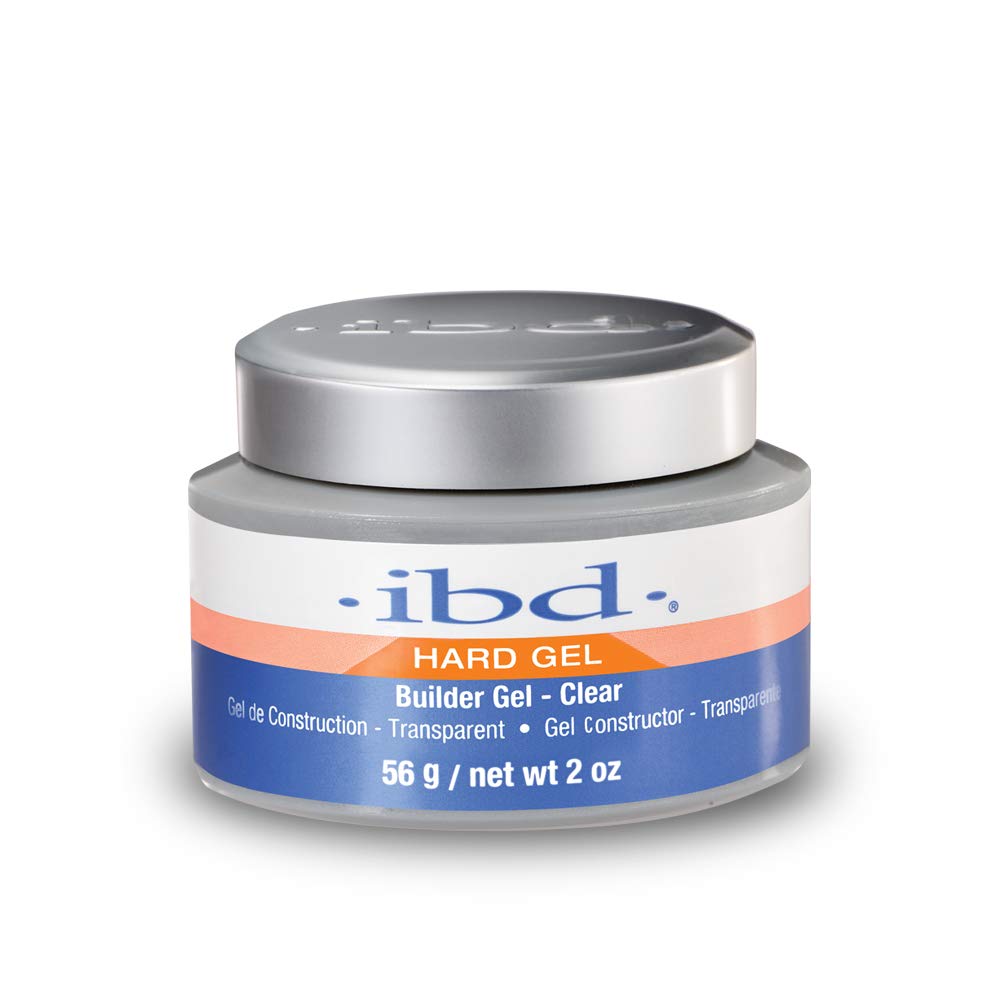 IBD hard builder gel front packaging showing clear 2 oz jar and label benefit strong support
