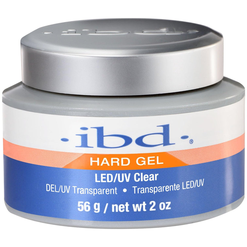 IBD hard gel clear front bottle showing label and 2oz size for reliable nail building