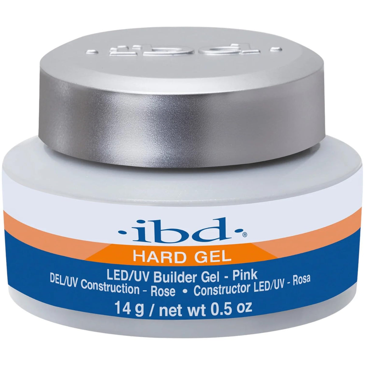 IBD hard gel pink front bottle showing label and compact .5 oz packaging benefit: professional quality