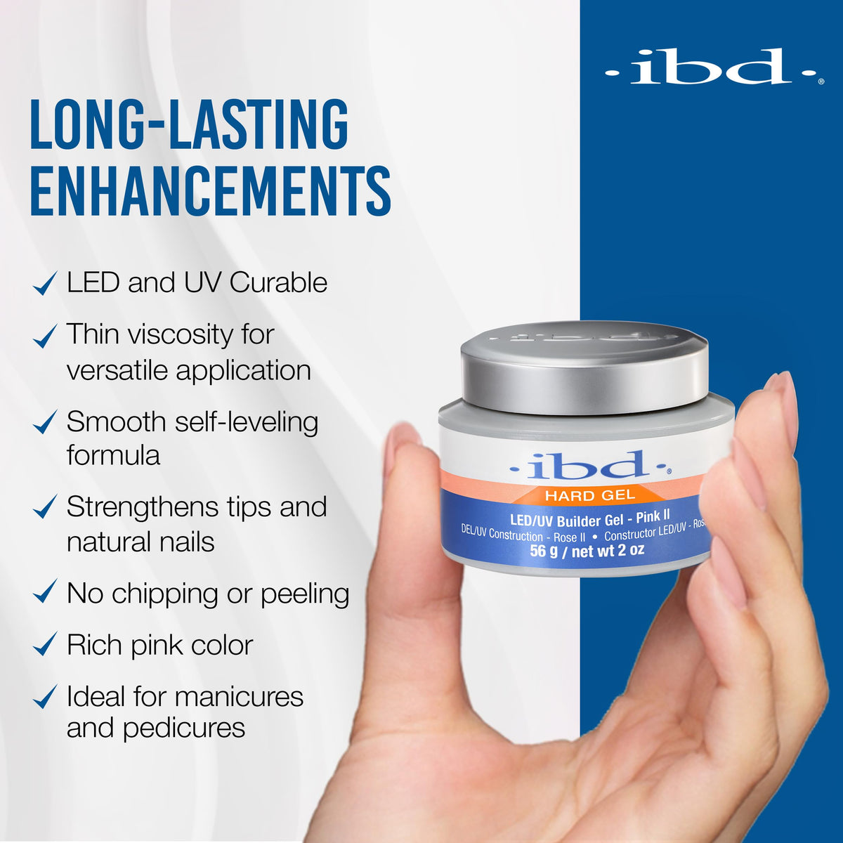 IBD jar next to a hand for scale to show compact 2 oz packaging convenience