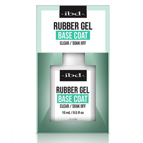 IBD rubber base front packaging showing clear bottle and label benefits