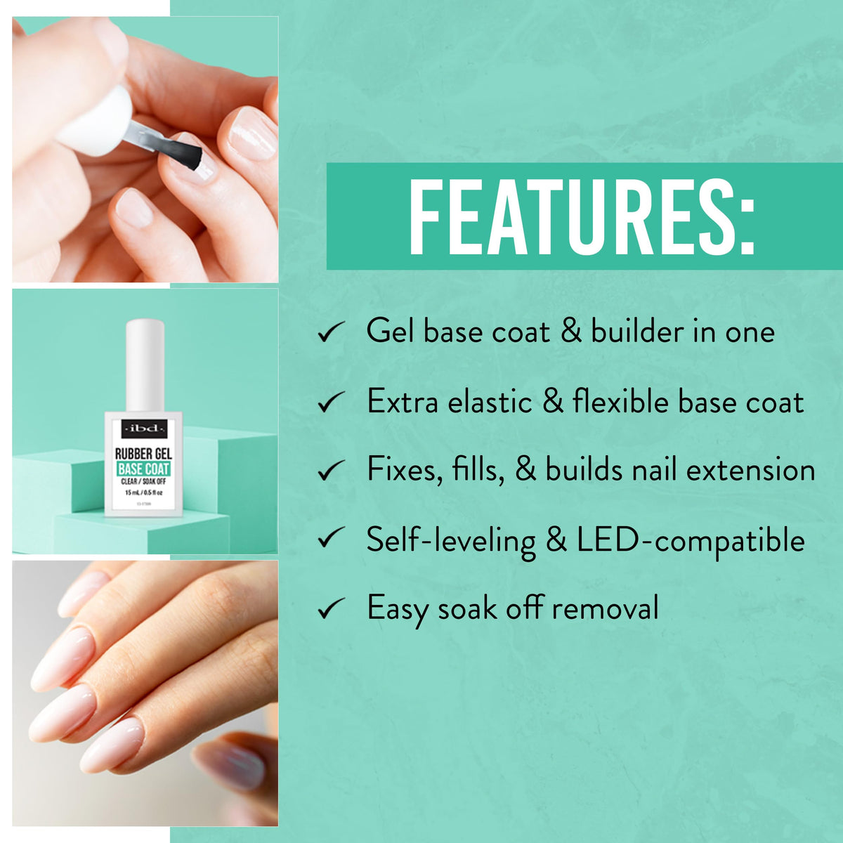 IBD rubber base next to ruler displaying 0.5 fl oz scale and compact benefit