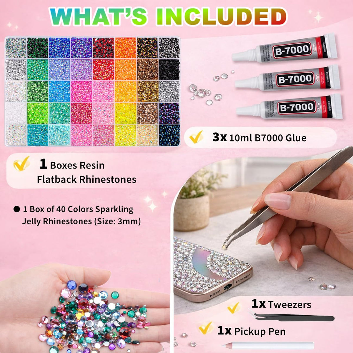 Ichiha 40-color swatch grid showing vibrant rhinestone variety