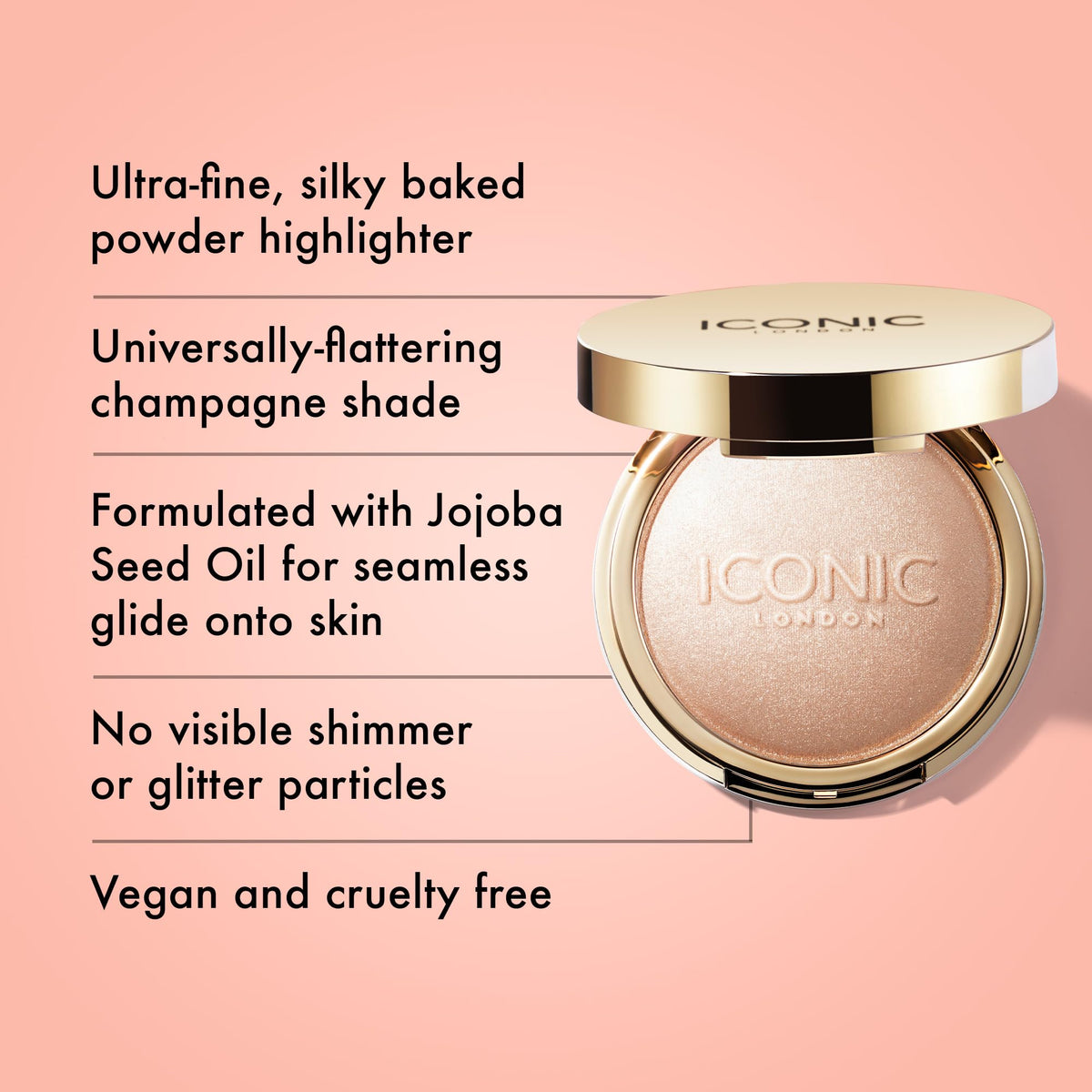ICONIC LONDON baked highlighter surface texture close-up revealing smooth finish