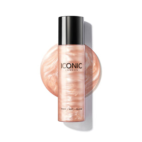 ICONIC LONDON bottle front view showing glow finish benefit