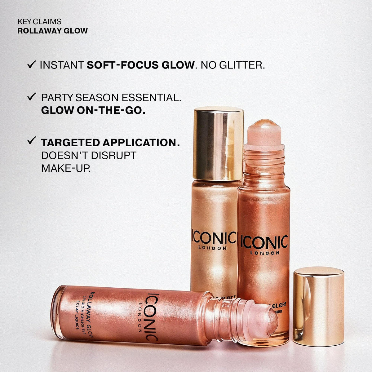 ICONIC LONDON product beside makeup bag ideal for on-the-go touch-ups