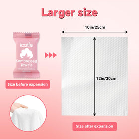 ICOTLE expanded towel flat-lay 10x12 inch showing coverage benefit