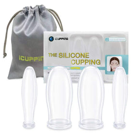 ICUPPING front packaging showing the four clear silicone cups and kit contents for easy identification