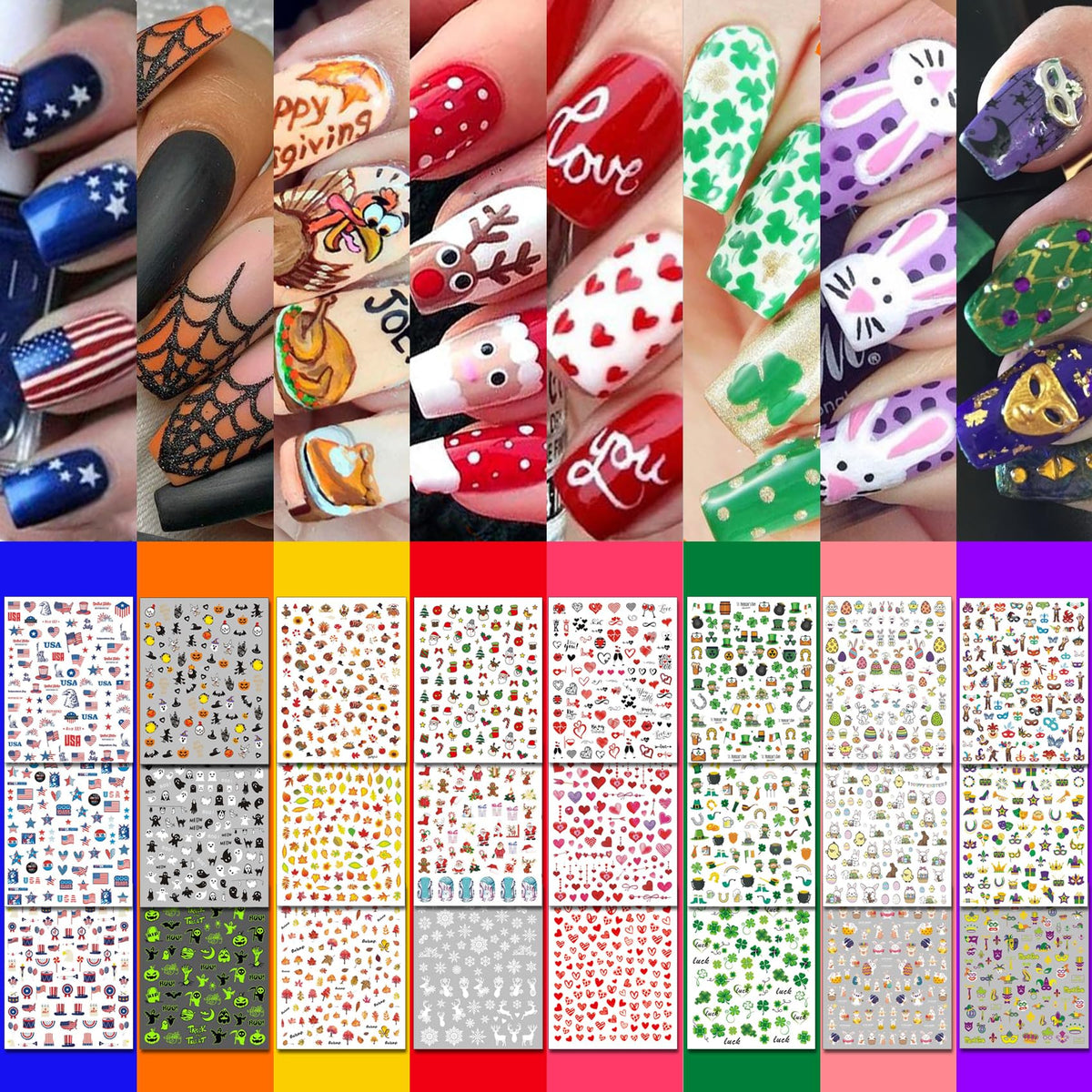 IDDFEVE front packaging showing 30 sheets and holiday variety, perfect for seasonal nails