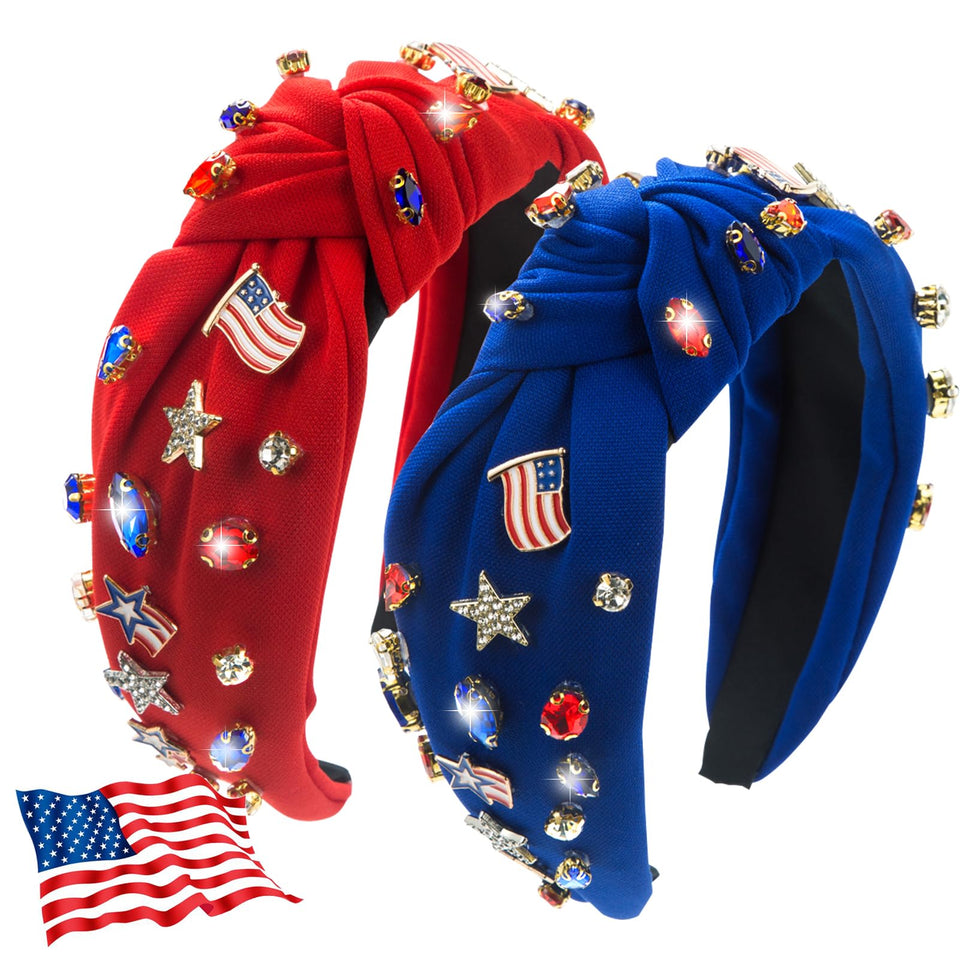 IDDFEVE headbands front view showing red and blue patriotic design and secure fit