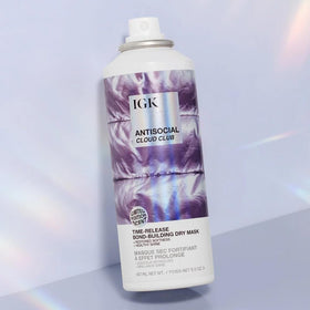 IGK Antisocial Cloud Club label close-up highlighting vegan formula and UV protection