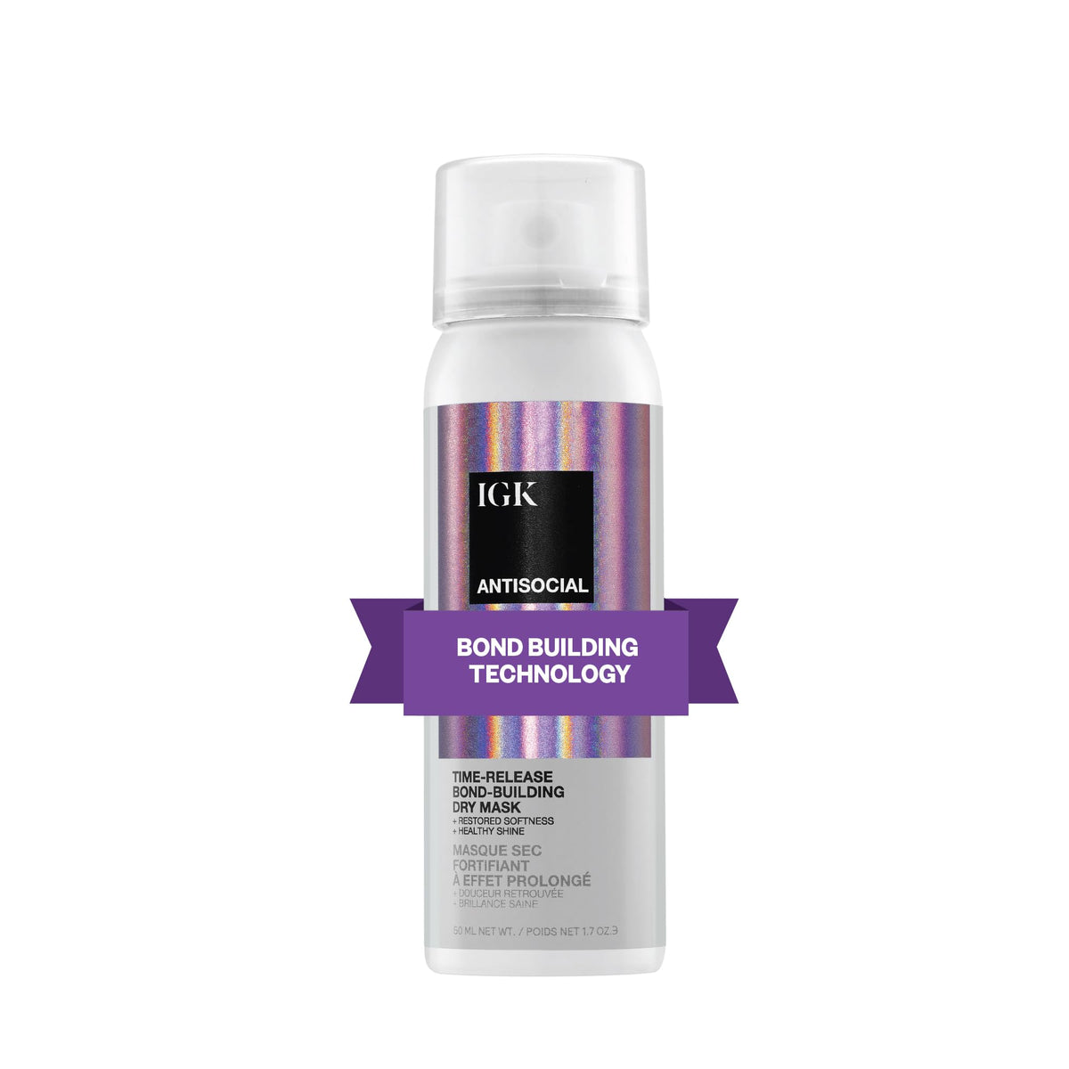 IGK ANTISOCIAL front packaging showing compact travel-ready bottle and quick benefits