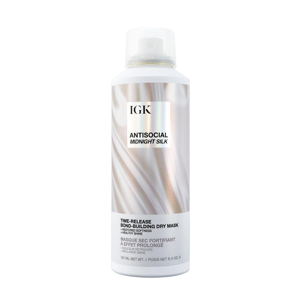 IGK Antisocial Midnight Silk front bottle view showing limited-edition design and benefits