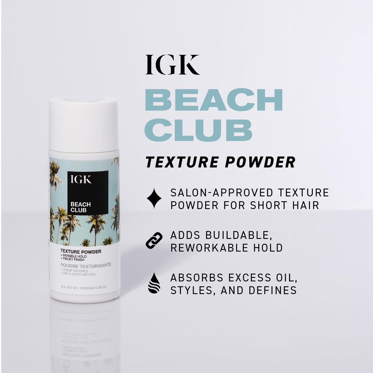 IGK Beach Club open top with visible powder, demonstrating the invisible finish