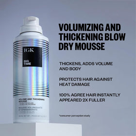 IGK big time on model during blow-dry showing increased body and frizz control benefits