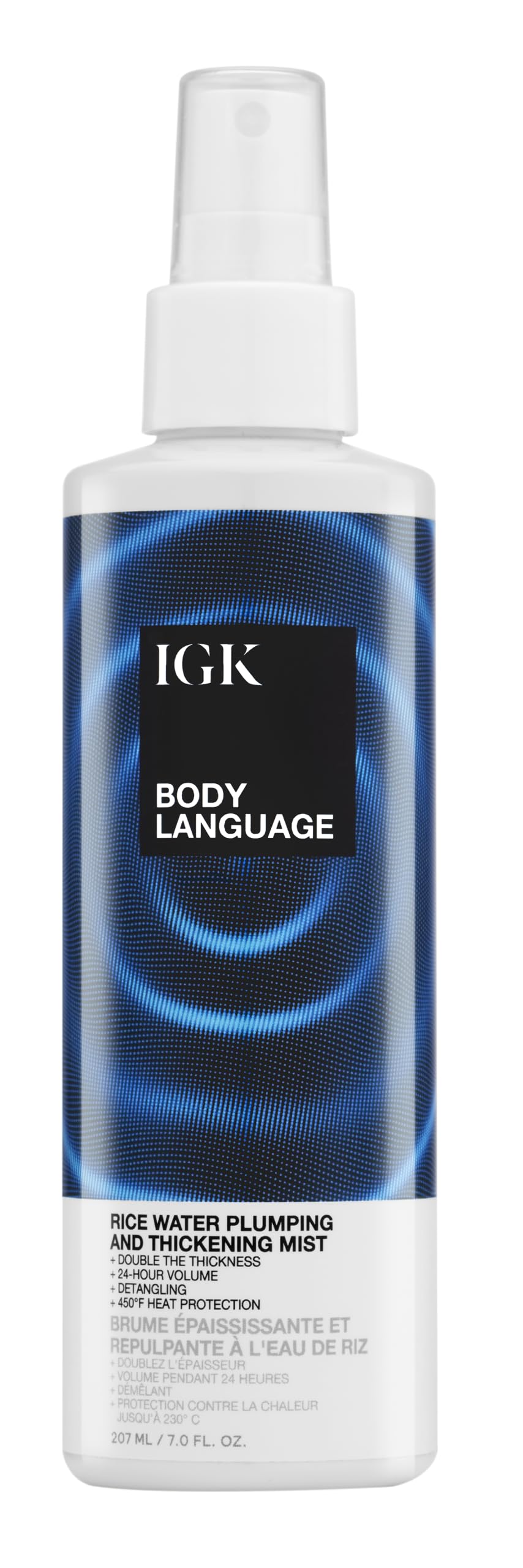 IGK front bottle shot showing label and 5 oz size benefit of clear volume