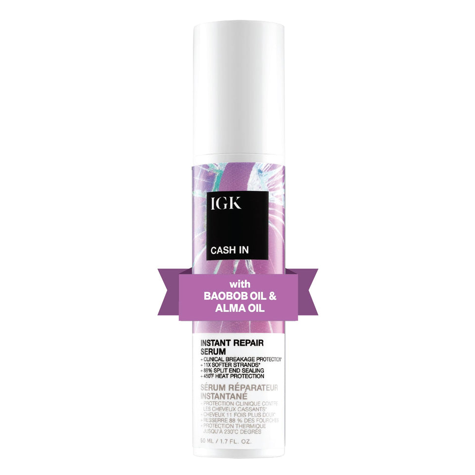 IGK Cash In front packaging showing bottle and brand, highlights compact travel-ready size
