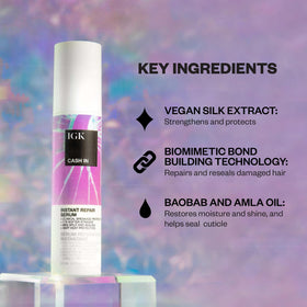 IGK Cash In lightweight serum texture in palm showing non-greasy absorption benefit