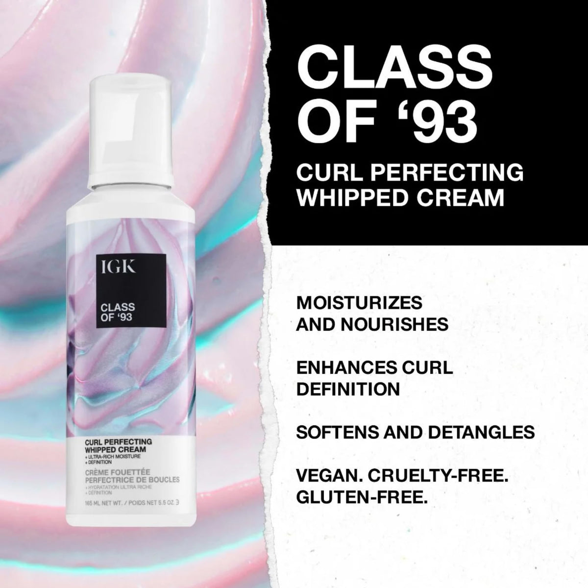 IGK cream being applied to wet curls for improved definition benefit