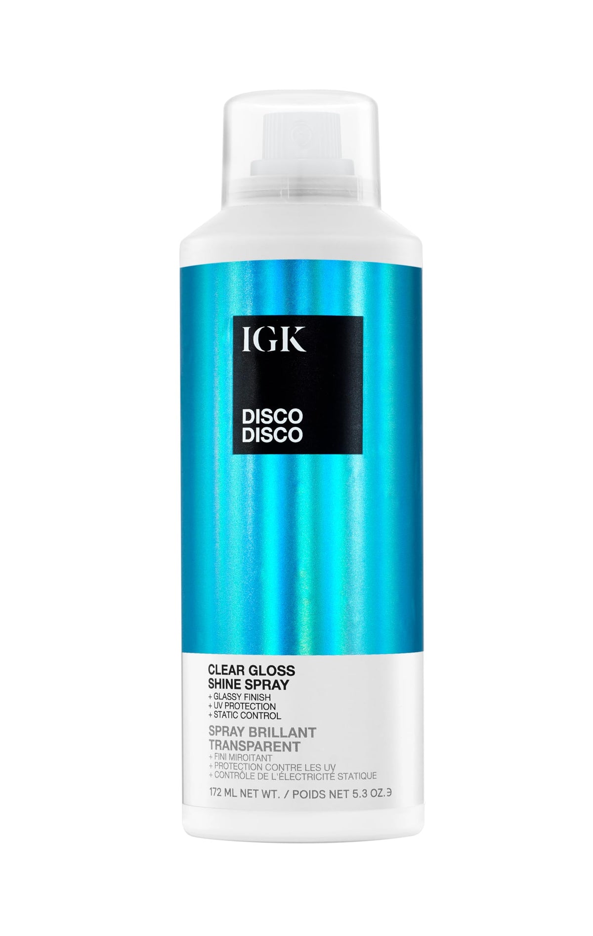 IGK Disco Disco front bottle showing label and glossy finish benefit