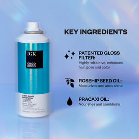IGK Disco Disco ingredients label showing gloss filter and nourishing oils