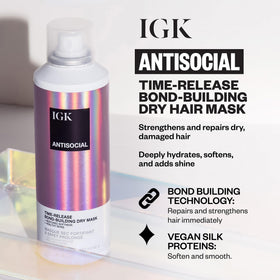 IGK DISCO DISCO shine spray in use creating glossy finish on hair strands
