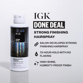 IGK Done Deal aerosol mist close-up demonstrating ultra-fine spray benefit