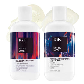 IGK Extra Love front packaging showing pair and volume benefit