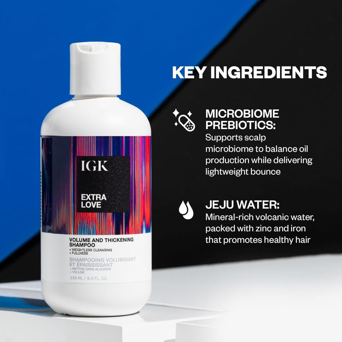IGK shampoo in shower being applied for fresh scalp benefit