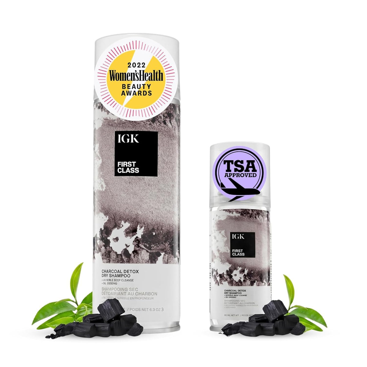 IGK front packaging shows charcoal dry shampoo benefits