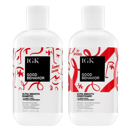 IGK front packaging showing set and benefits of smooth hair