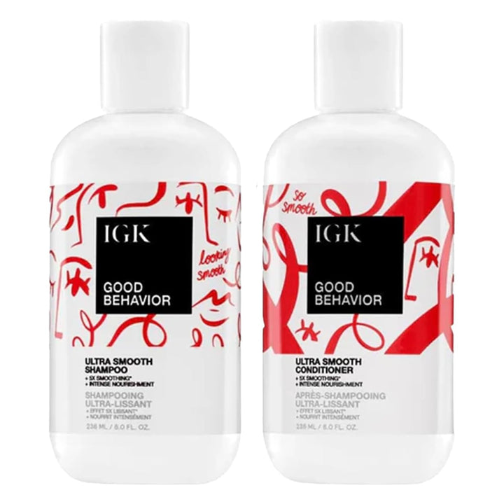IGK front packaging showing set and benefits of smooth hair