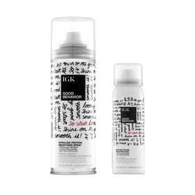 IGK front packaging showing full-size and travel-size for smooth hair benefits