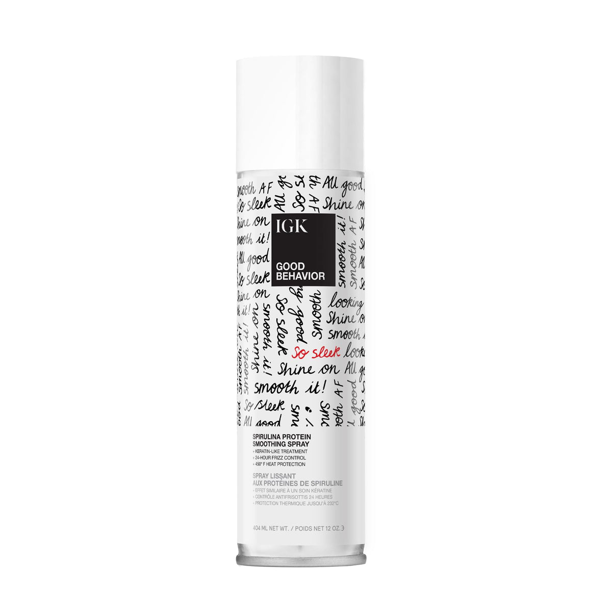 IGK bottle front packaging showing product benefits and sleek design