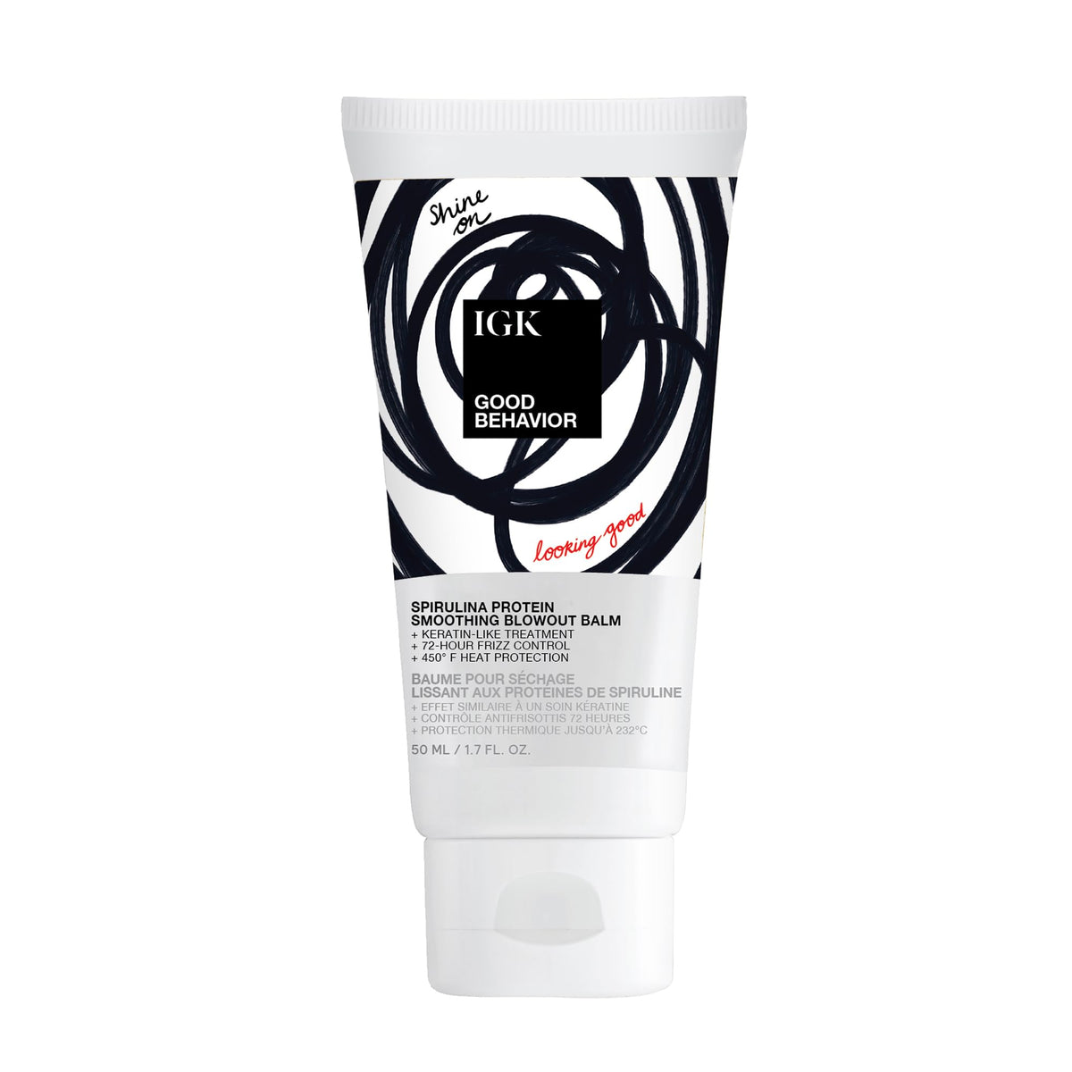 IGK Good Behavior travel packaging front view showing compact styling balm and portability