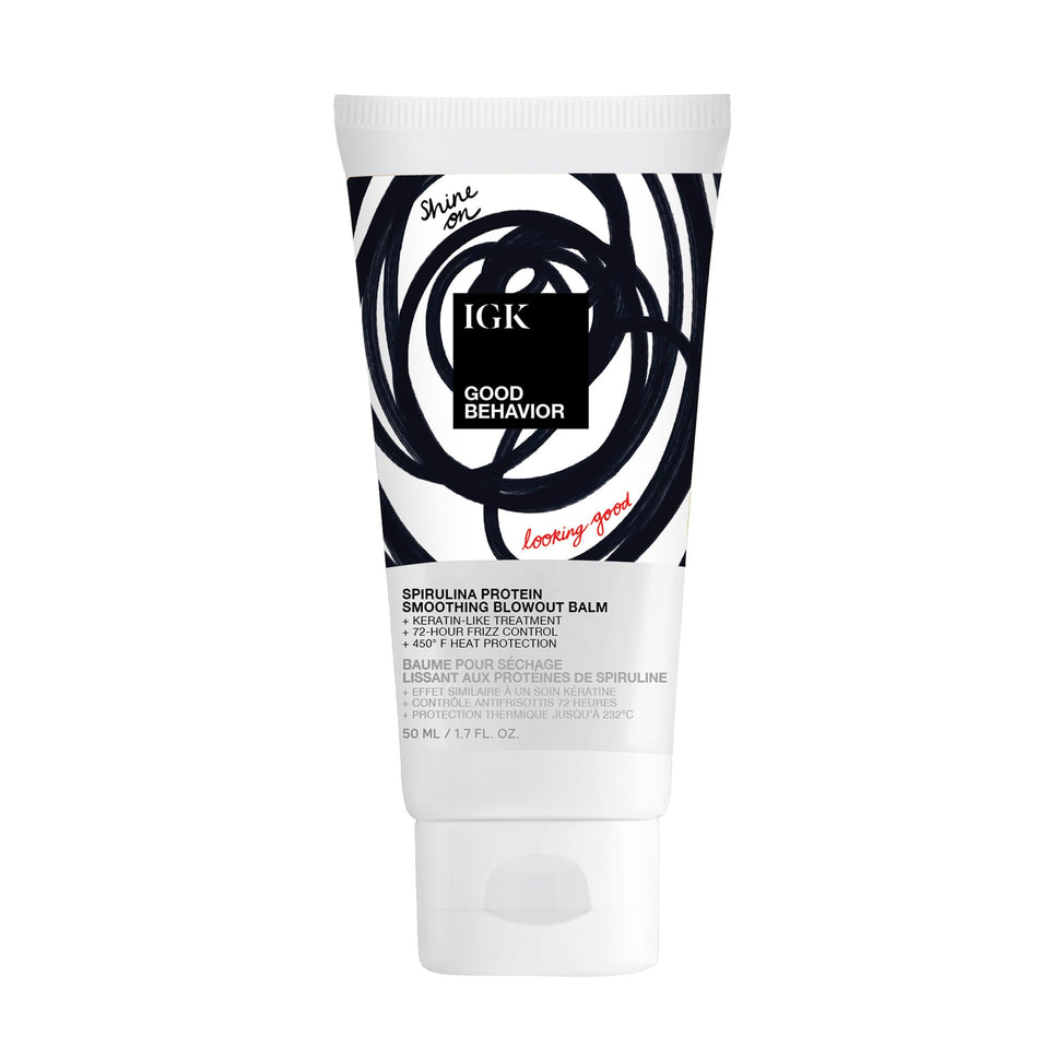 IGK Good Behavior travel packaging front view showing compact styling balm and portability