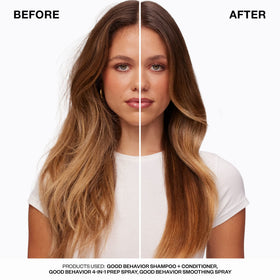 Coconut oil close-up with IGK Good Behavior callout for shine and detangling slip