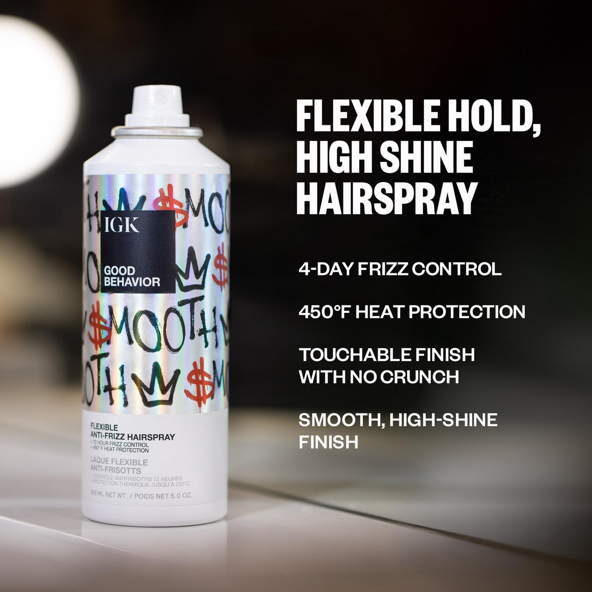 IGK Good Behavior nozzle detail illustrating fine mist for even product distribution