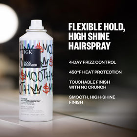 IGK Good Behavior nozzle detail illustrating fine mist for even product distribution