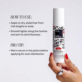IGK serum texture pouring to show lightweight oil and glossy finish benefit