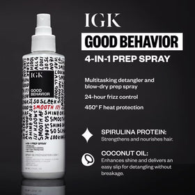 IGK spray mist being applied to damp hair, demonstrates easy detangling