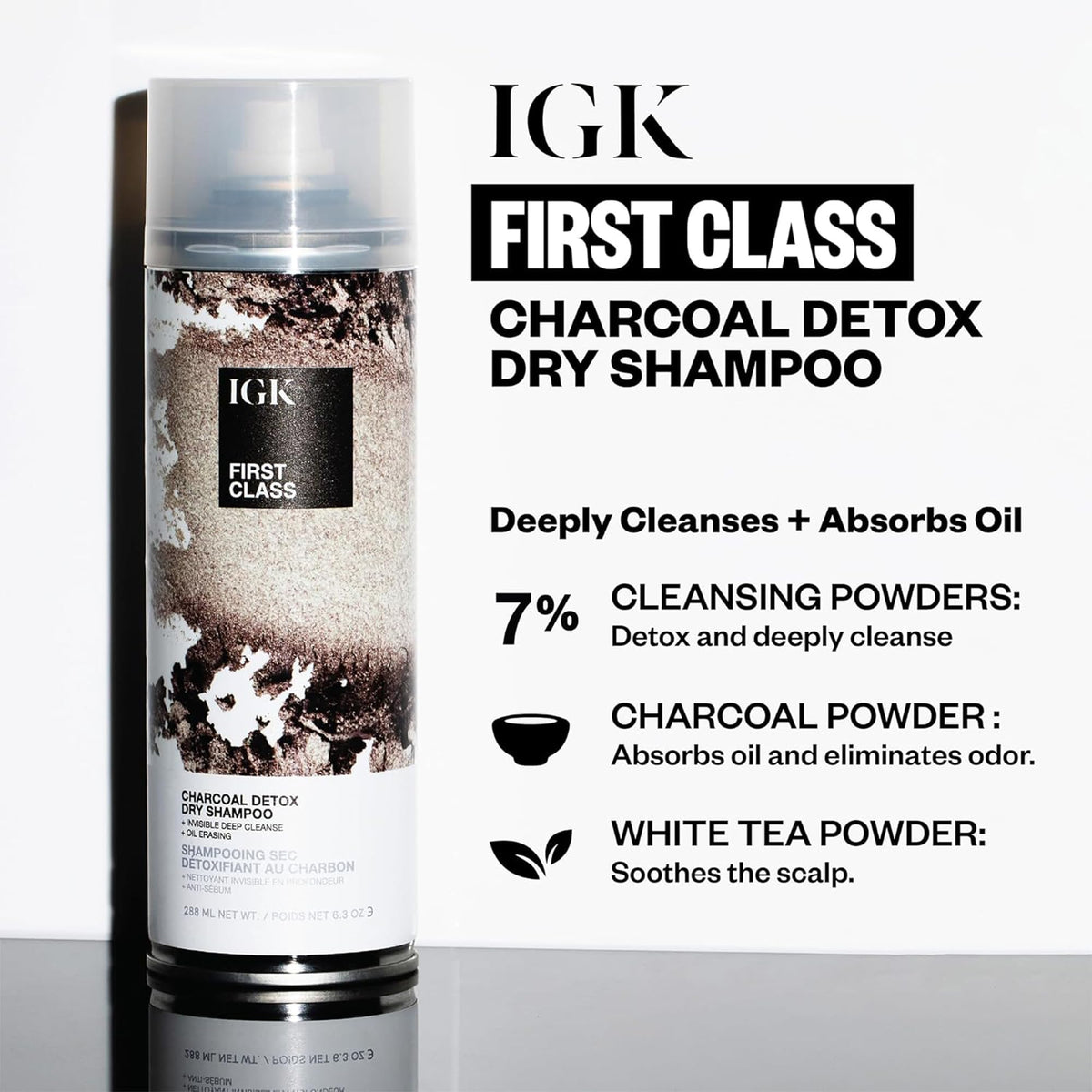 IGK label ingredients detail showing charcoal and formulation benefits