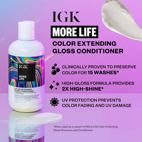 IGK more life conditioner creamy pour showing smoothing and shine benefit