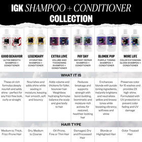 IGK more life shampoo bottle beside bathtub showing easy daily use benefit