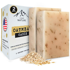 iHeart Nature front packaging showing two soap bars and product name benefits