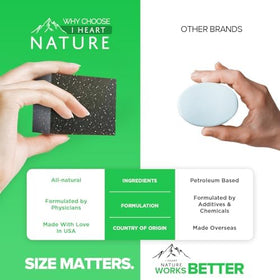 iHeart Nature soap bar in hand showing true size and portable convenience