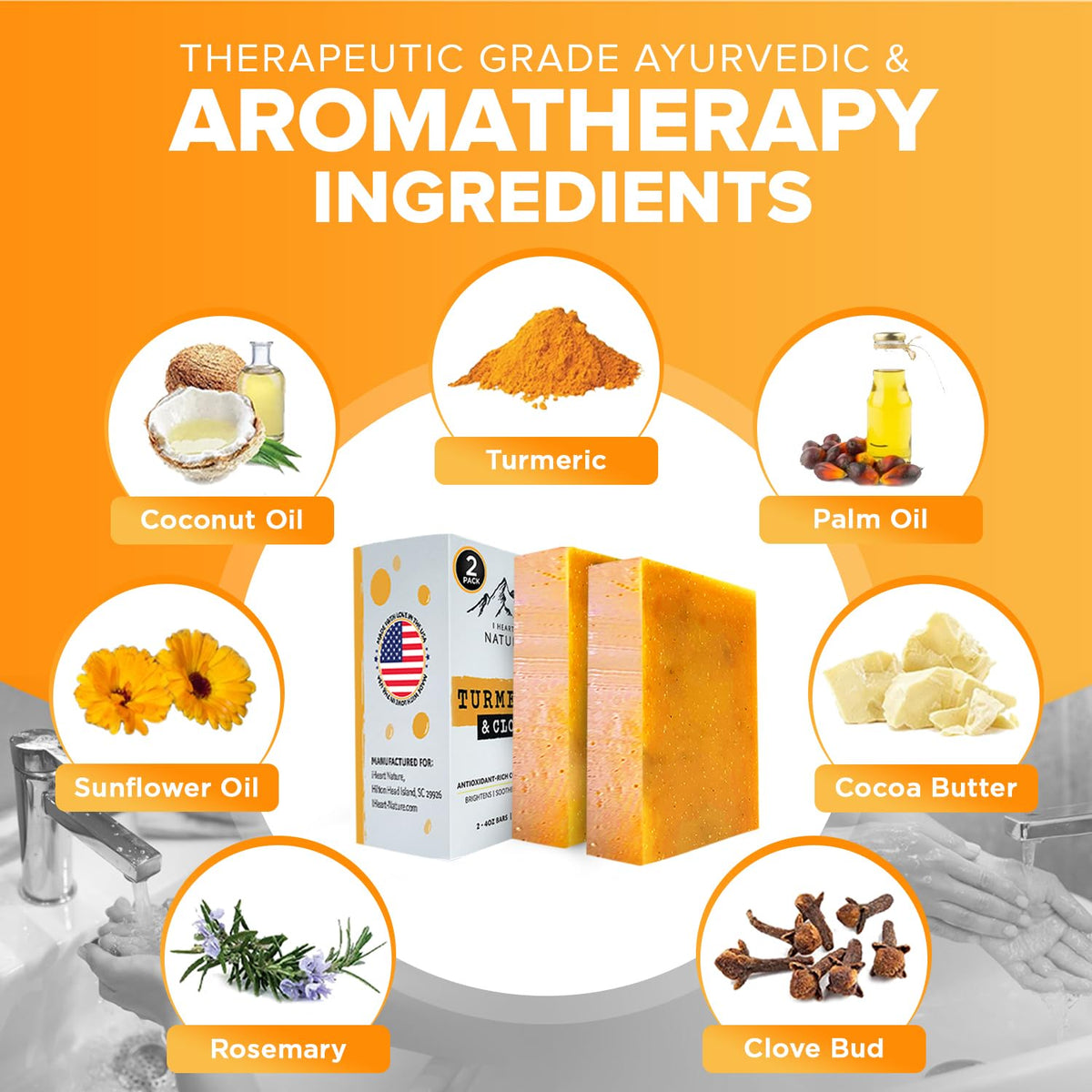 iHeart Nature close-up of turmeric soap texture highlighting natural botanicals