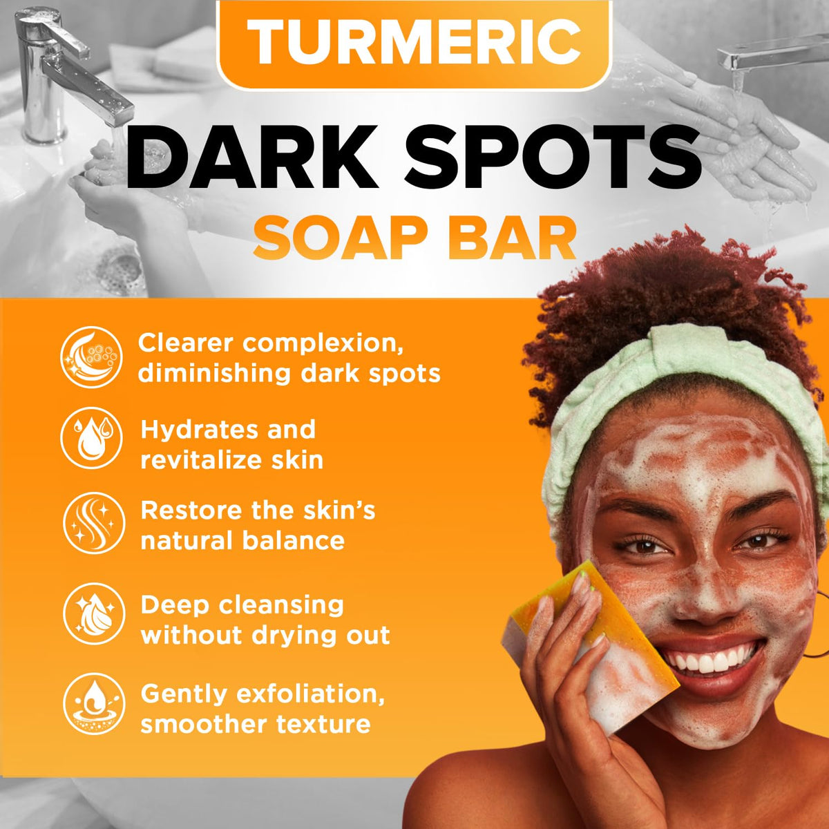 iHeart Nature turmeric bar side profile with creamy lather illustrating gentle cleanse