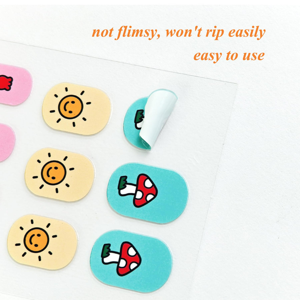 IHUKEIT child wearing finished nail wraps showcasing playful designs and safe finish